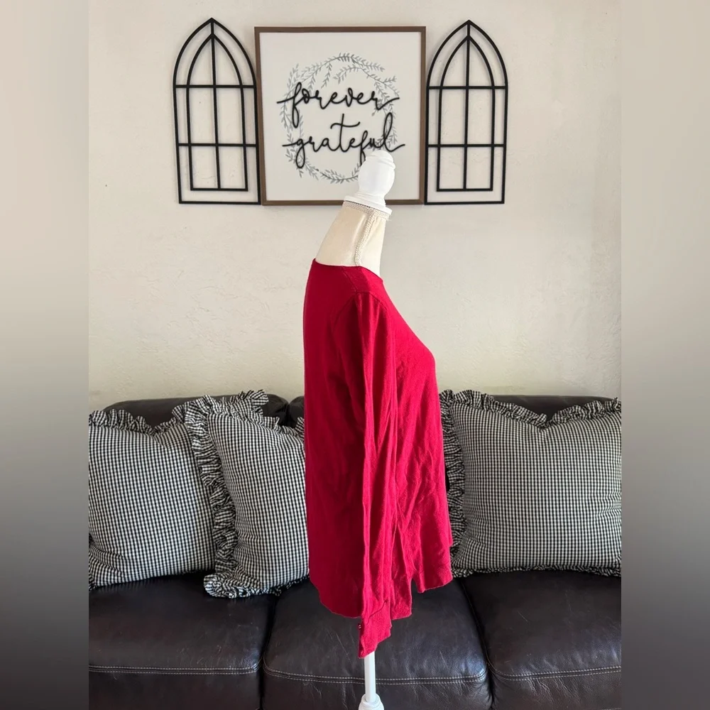 J Jill Bright Red Long Sleeve Crew Neck Sweater Size M Washable 100% Merino Wool
